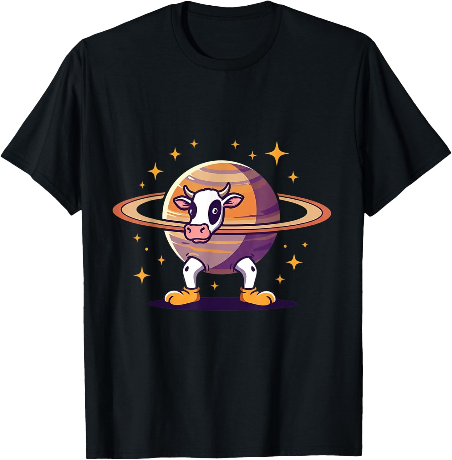 Space Cow Saturn – Animal Cartoon Universe T-Shirt - T-Shirt | Black