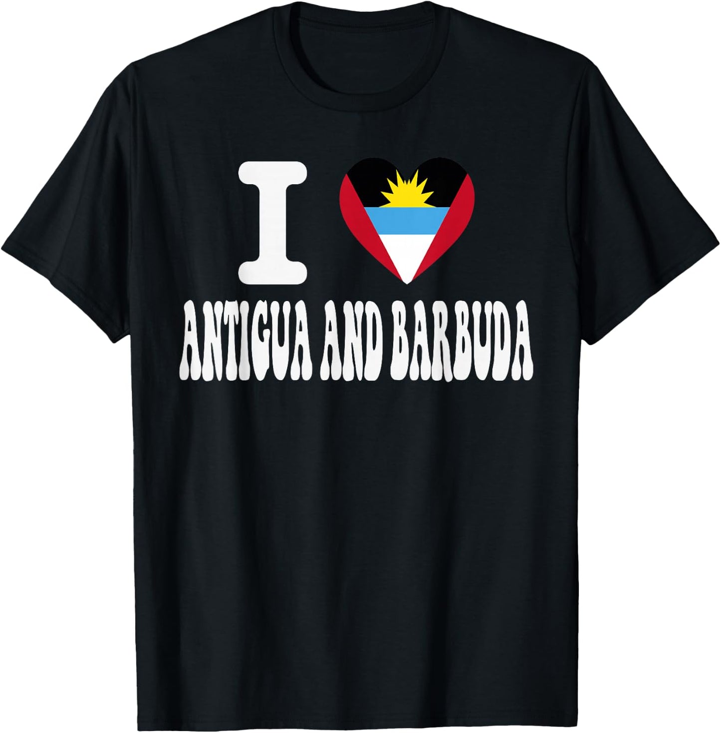 I Love Antigua and Barbuda Heart Flag Retro Travel Souvenir T-Shirt - T-Shirt | Black