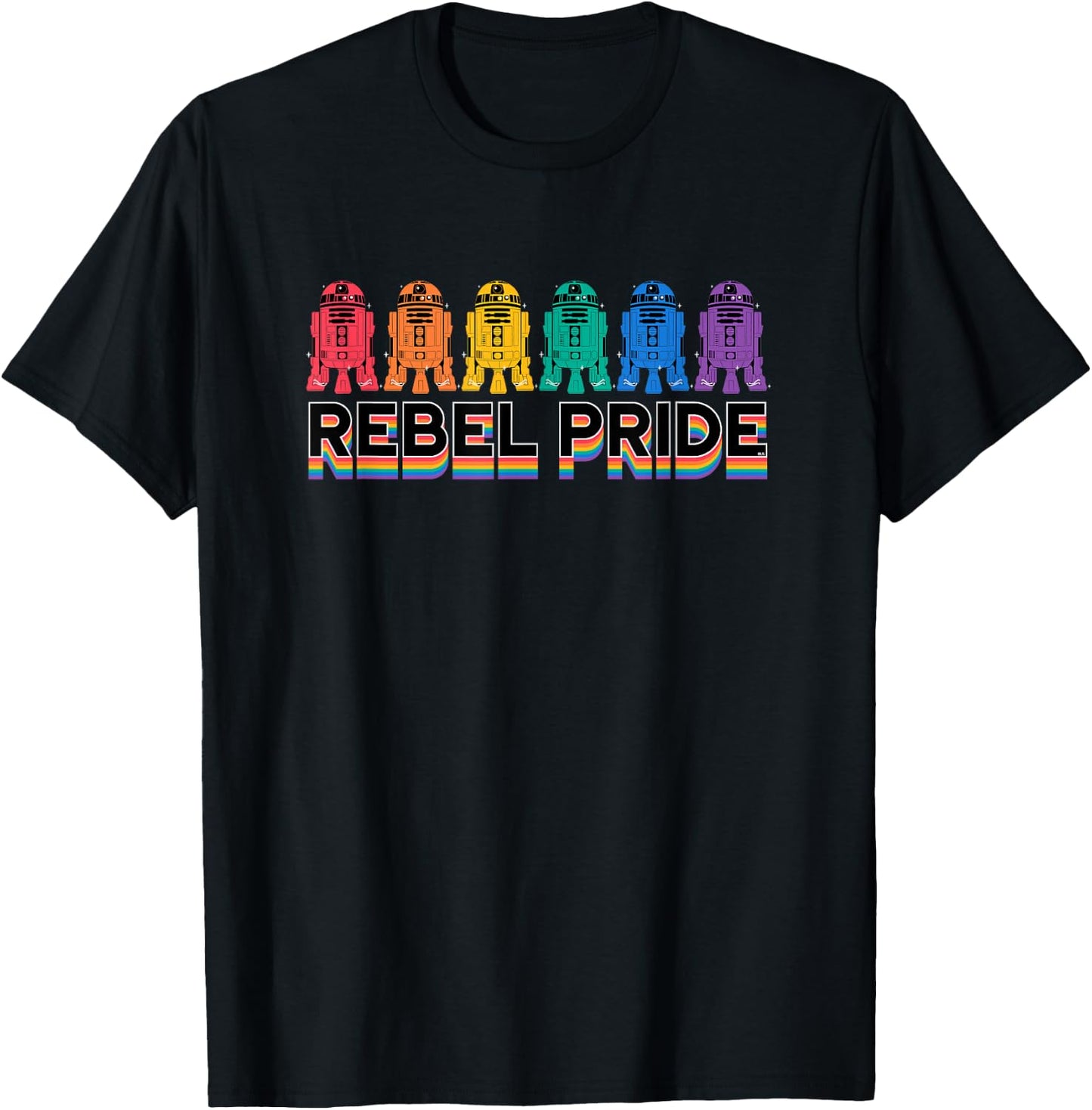 Star Wars Pride R2-D2 Astromech Droid Rainbow Rebel Pride T-Shirt - T-Shirt | Black