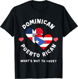 Dominican Puerto Rican What's Not To Love Heart Flags T-Shirt - T-Shirt | Black