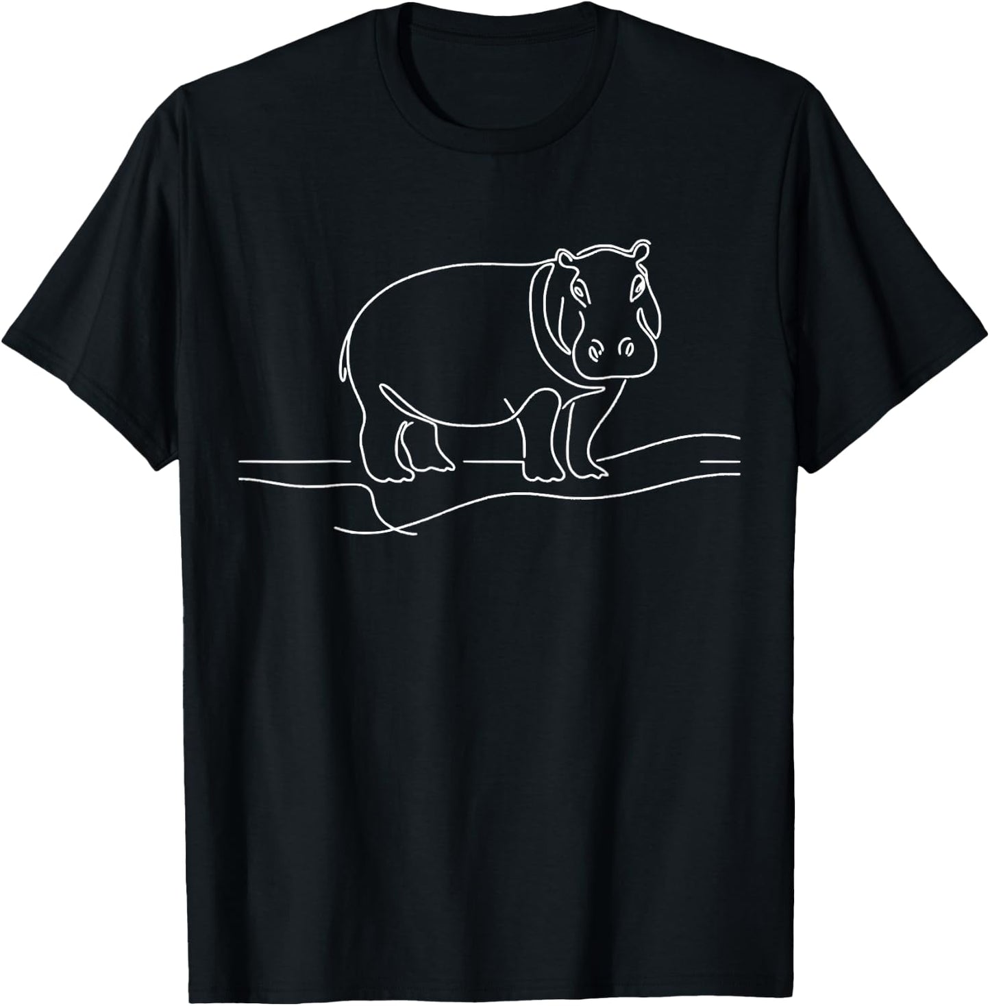 Minimalist Hippo Line Art Drawing Wildlife Design T-Shirt - T-Shirt | Black