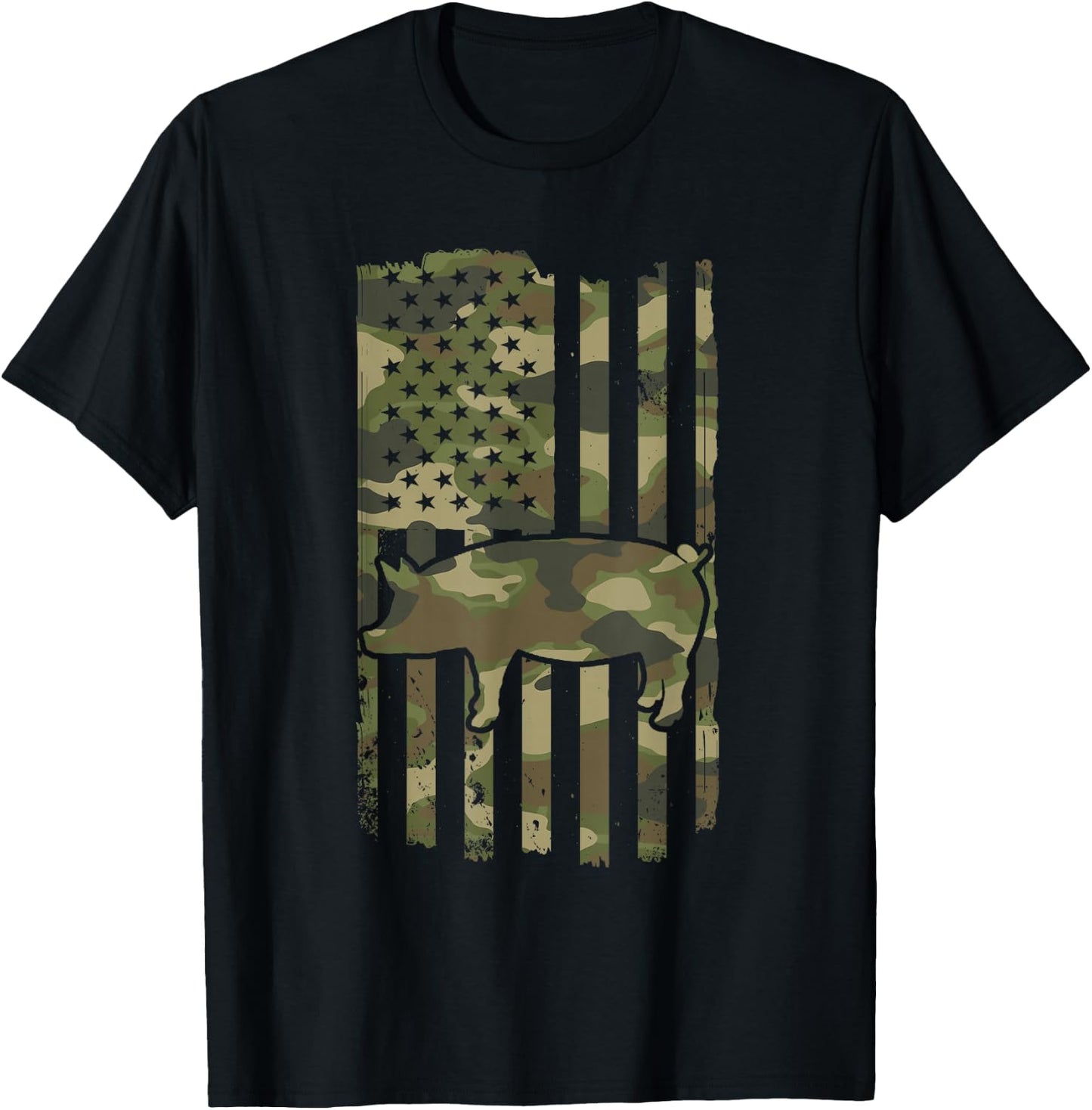 Funny Retro Pig Lover - Pig USA Flag 4th July T-Shirt - T-Shirt | Black