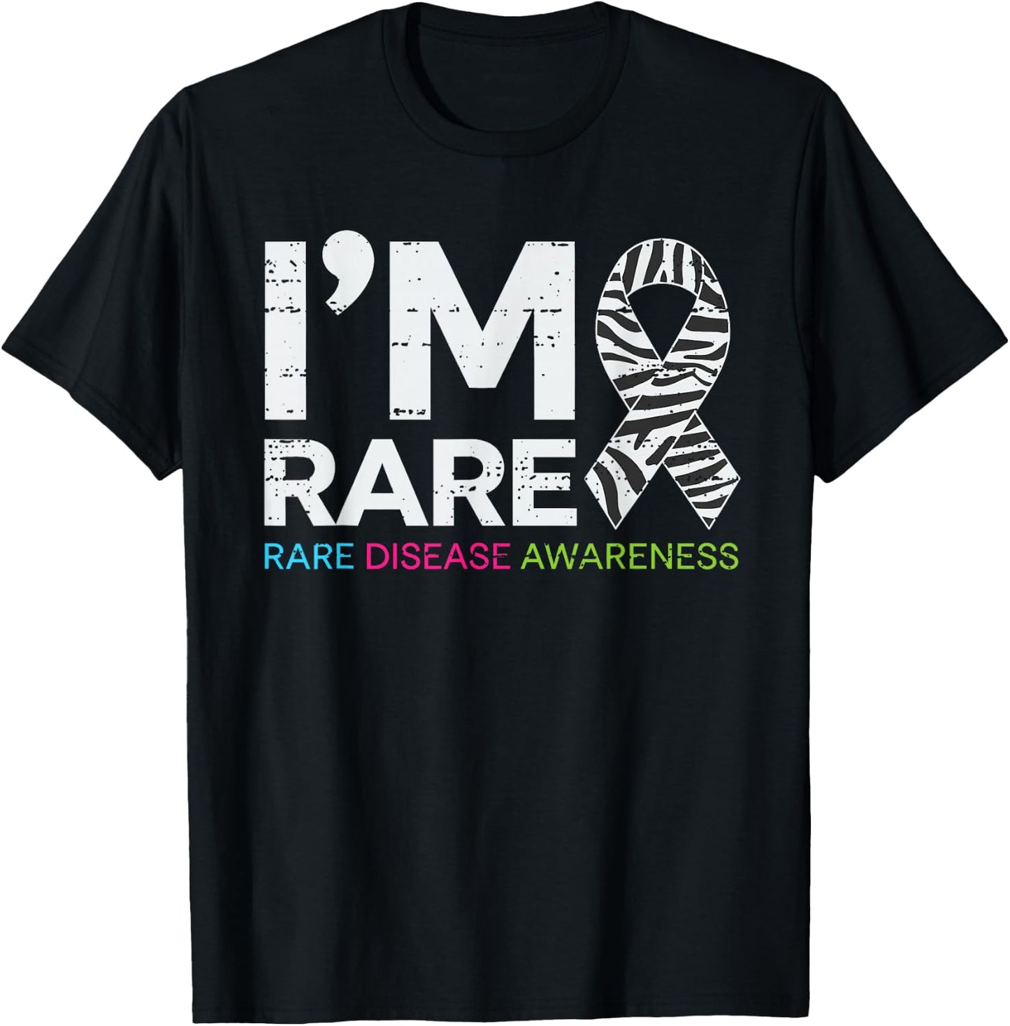 I'm Rare Disease Warrior Zabra Ribbon Rare Disease Awareness T-Shirt - T-Shirt | Black