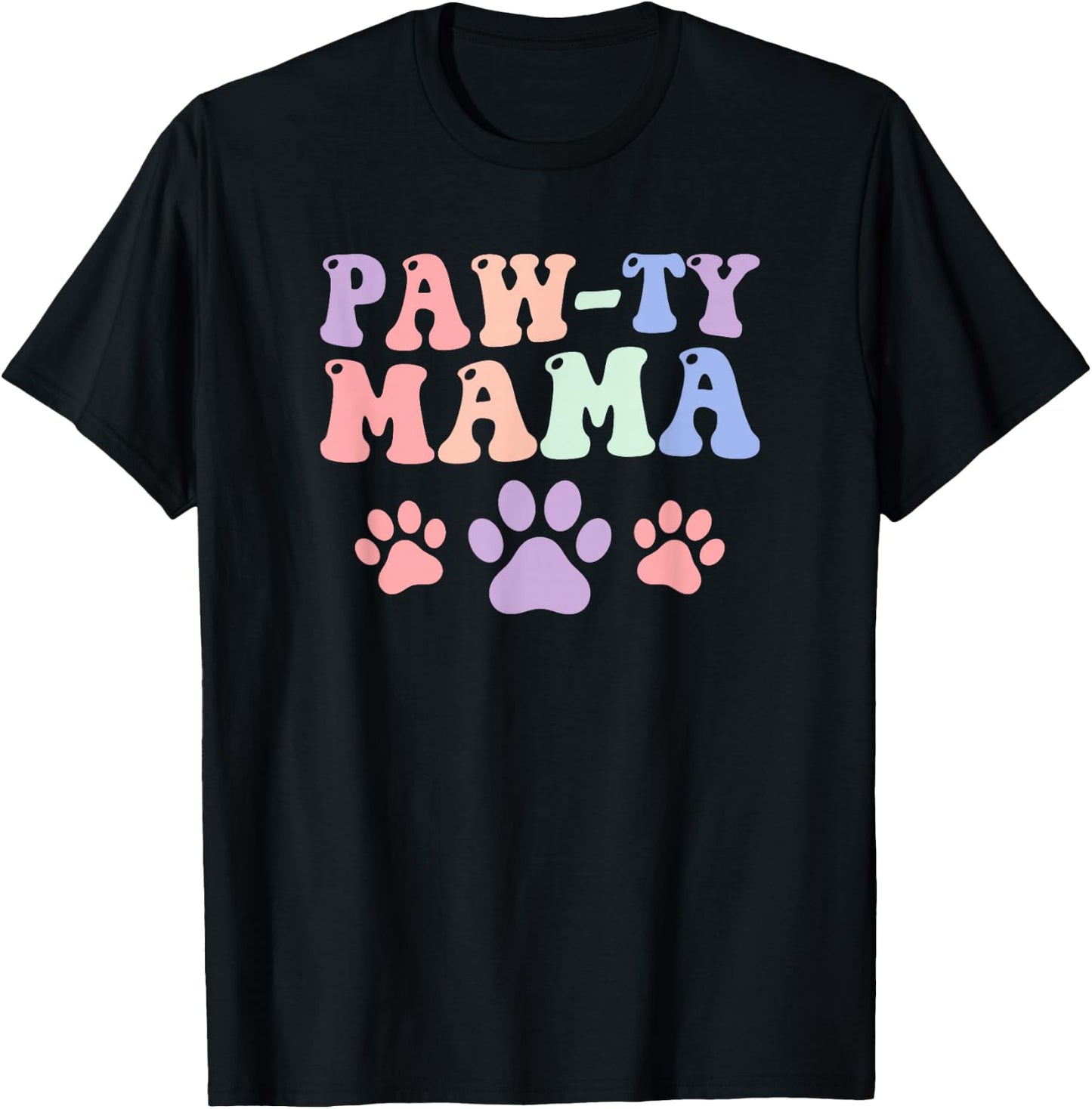 Paw-ty Mama Groovy Animal Foot Shapes Pet Lover T-Shirt - T-Shirt | Black