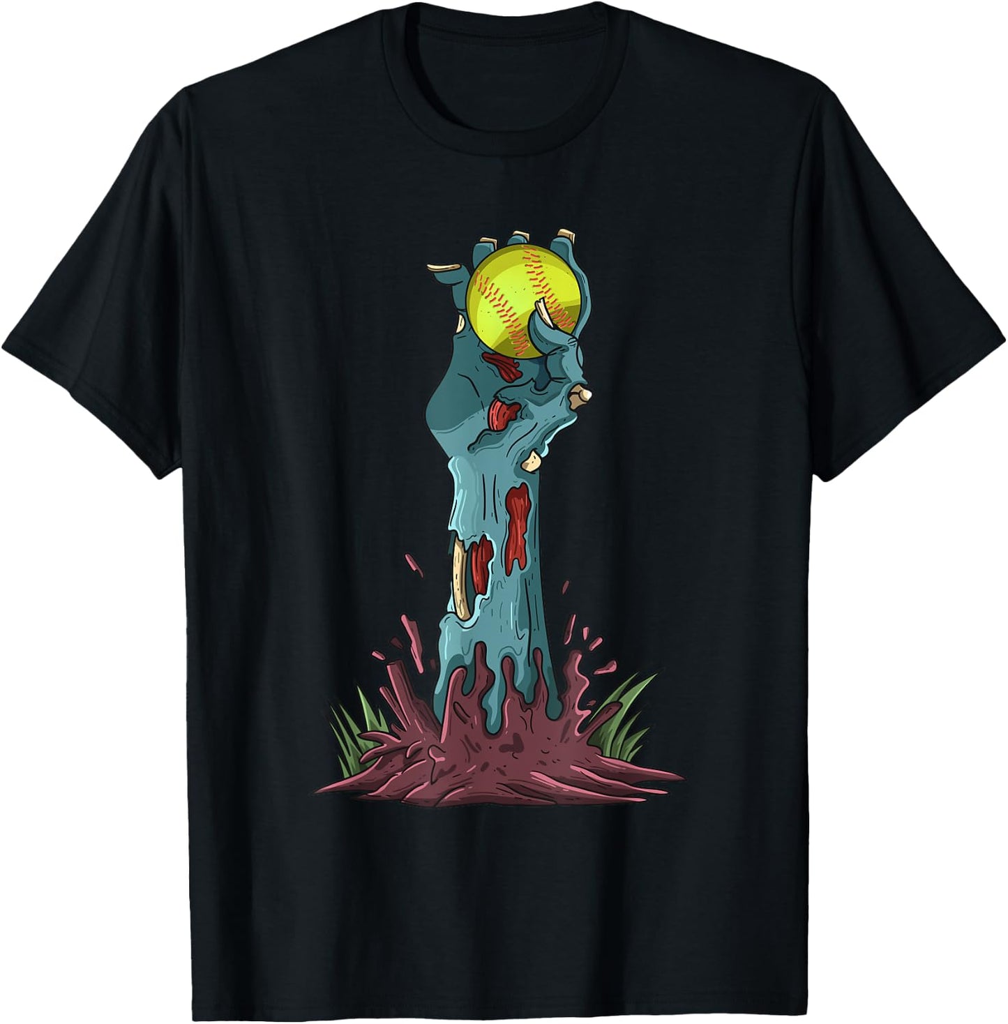 Zombie Hands Softball Funny Halloween Horror Scary Outfit T-Shirt - T-Shirt | Black