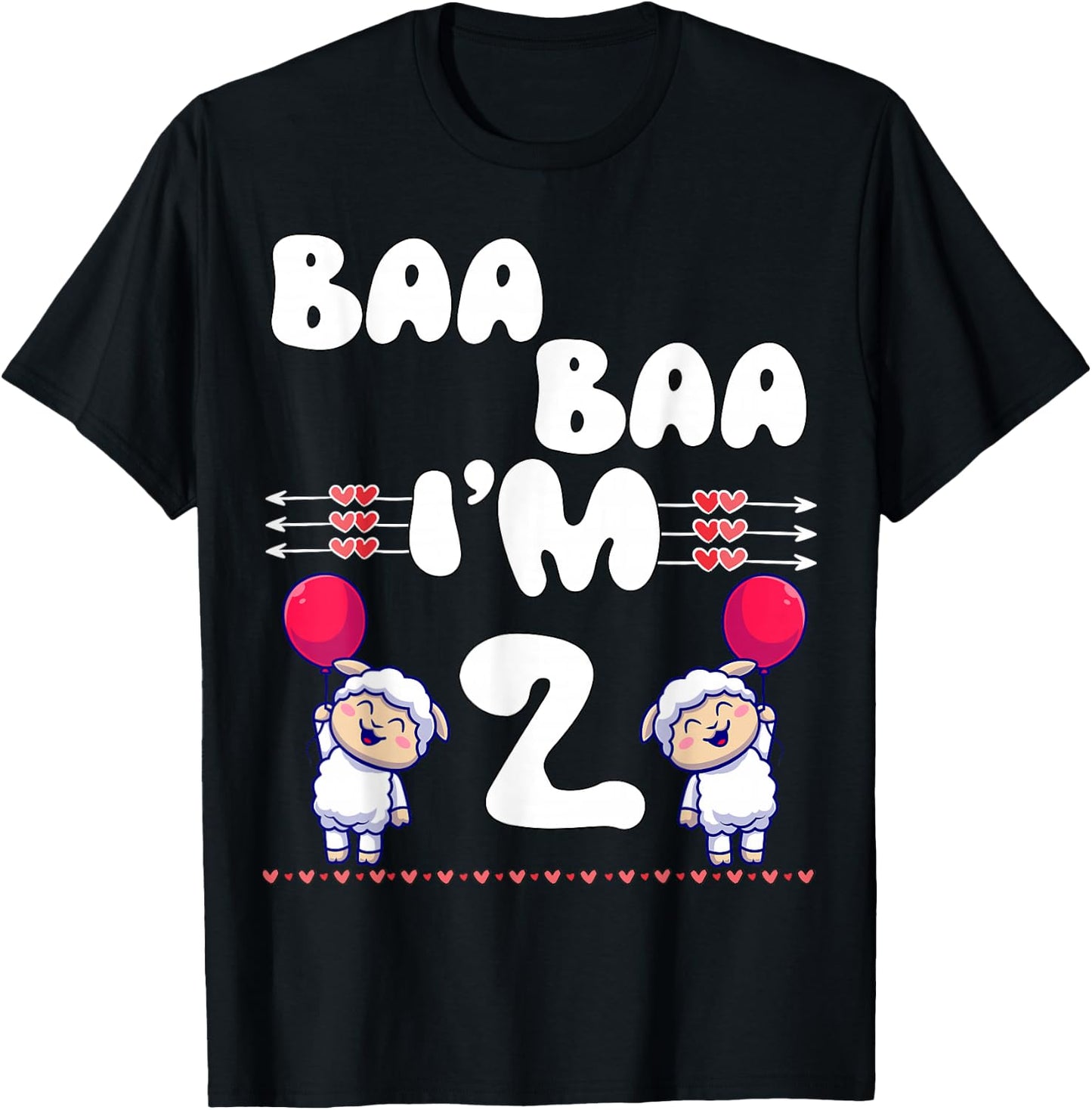 Baa Baa I'm 2 Farm Sheep Theme Party Two Year Birthday T-Shirt - T-Shirt | Black
