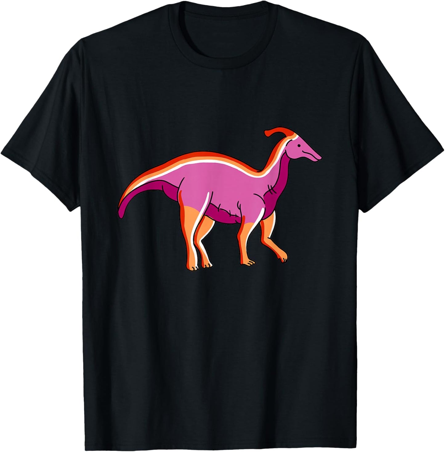Lesbian Dinosaur Orange Pink Lesbian Pride T-Shirt - T-Shirt | Black