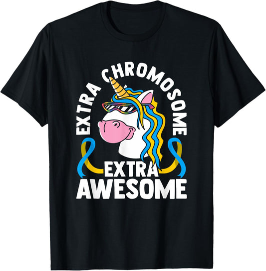 Extra Chromosome Extra Awesome Unicorn Down Syndrome T-Shirt - T-Shirt | Black