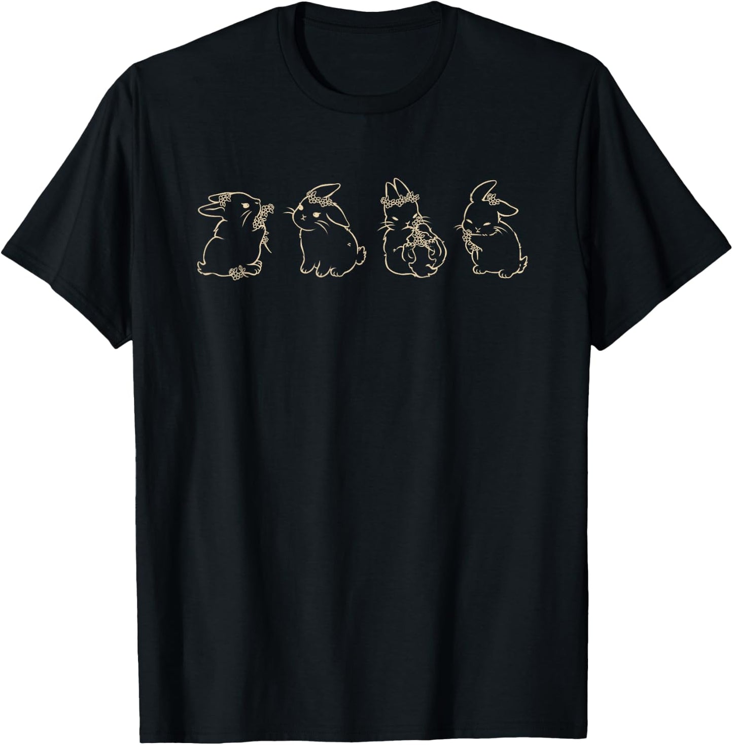 Coquette Kawaii Y2K Häschen mit Blumenkranz T-Shirt - T-Shirt | Black