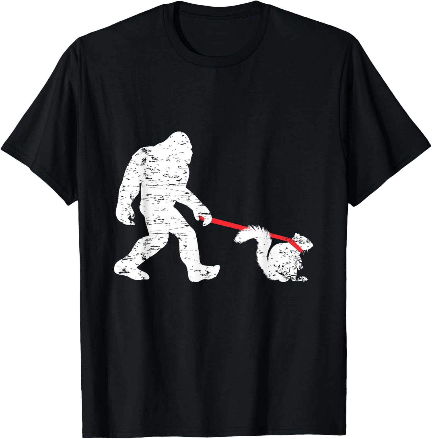Cool Big Foot and Squirrel Lover Gifts Bigfoot Walking Squirrel Funny Sasquatch Fan -Adults Black Small Classic Fit Short Sleeve Cotton 60% Polyester 40% T-Shirt - T-Shirt | Black
