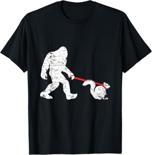 Cool Big Foot and Squirrel Lover Gifts Bigfoot Walking Squirrel Funny Sasquatch Fan -Adults Black Small Classic Fit Short Sleeve Cotton 60% Polyester 40% T-Shirt - T-Shirt | Black