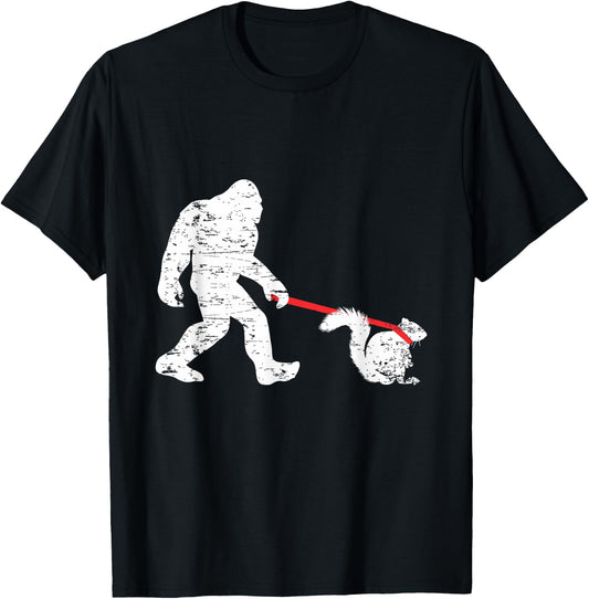 Cool Big Foot and Squirrel Lover Gifts Bigfoot Walking Squirrel Funny Sasquatch Fan -Adults Black Small Classic Fit Short Sleeve Cotton 60% Polyester 40% T-Shirt - T-Shirt | Black