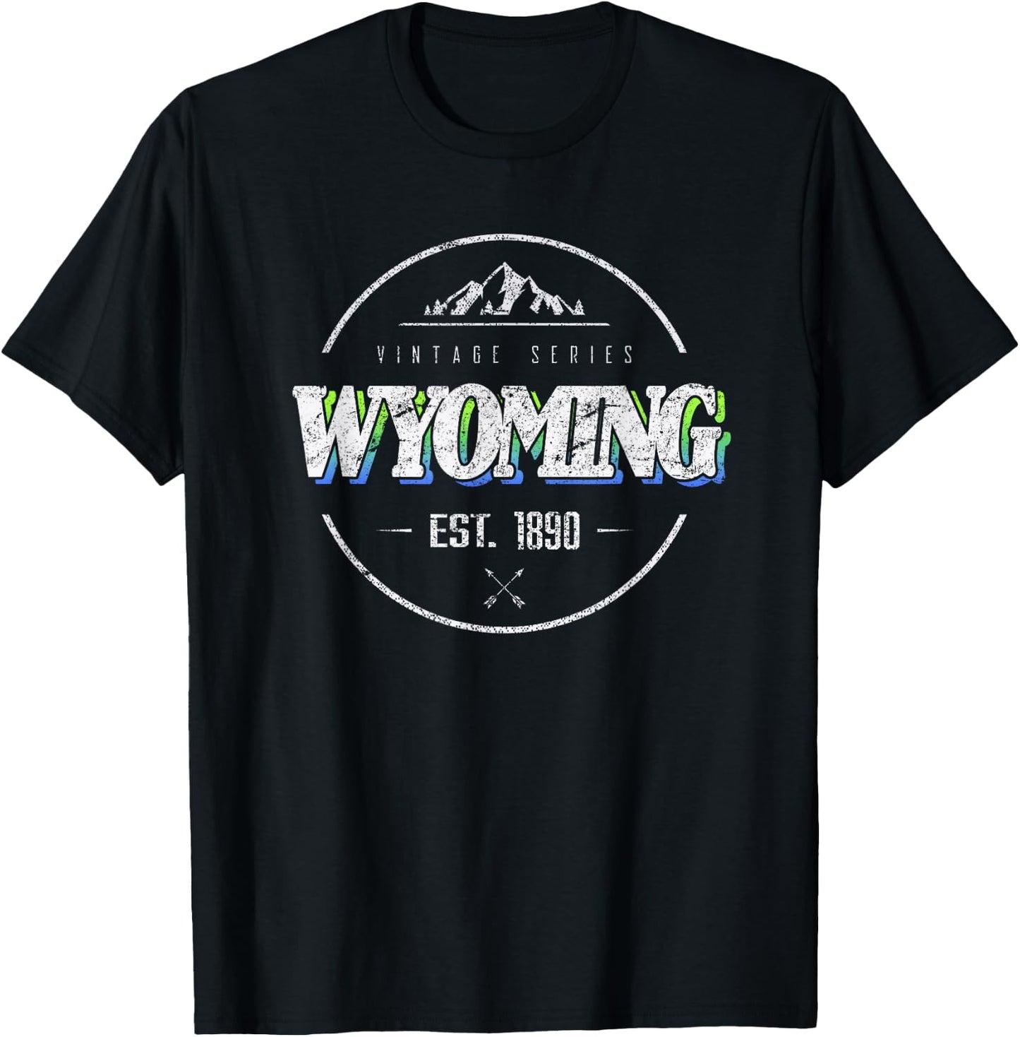 Wyoming Retro Vintage Mountain Outdoors State Graphic T-Shirt - T-Shirt | Black