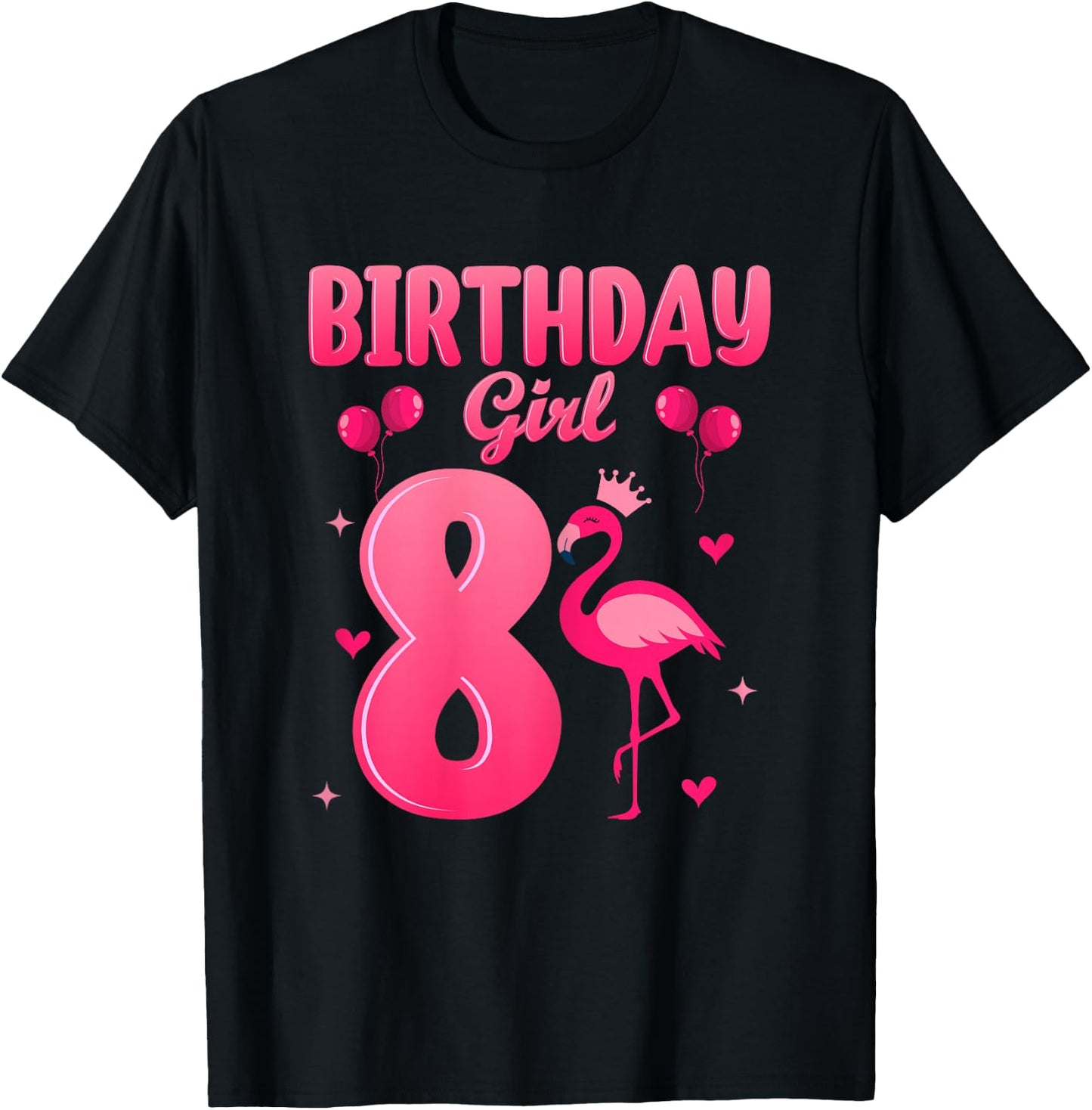 8th Birthday Party 8 Years Old Cute Flamingo Birthday Girl T-Shirt - T-Shirt | Black