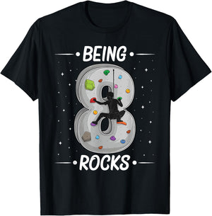 8 year old rock climbing 8th birthday Adventures Climber T-Shirt - T-Shirt | Black