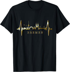 Bremen Skyline Bremer Herzschlag Fan Herz Ich Liebe Bremen T-Shirt - T-Shirt | Black