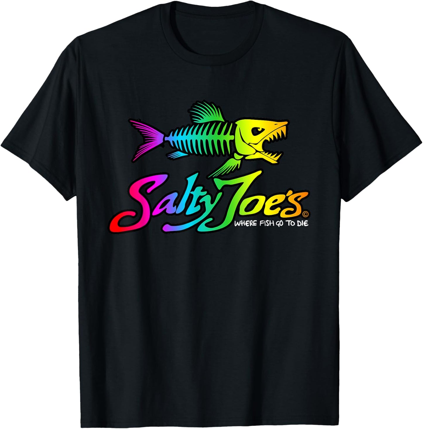 Salty Joe's Skeleton Fish Logo Surf Shop Graphic T-Shirt - T-Shirt | Black