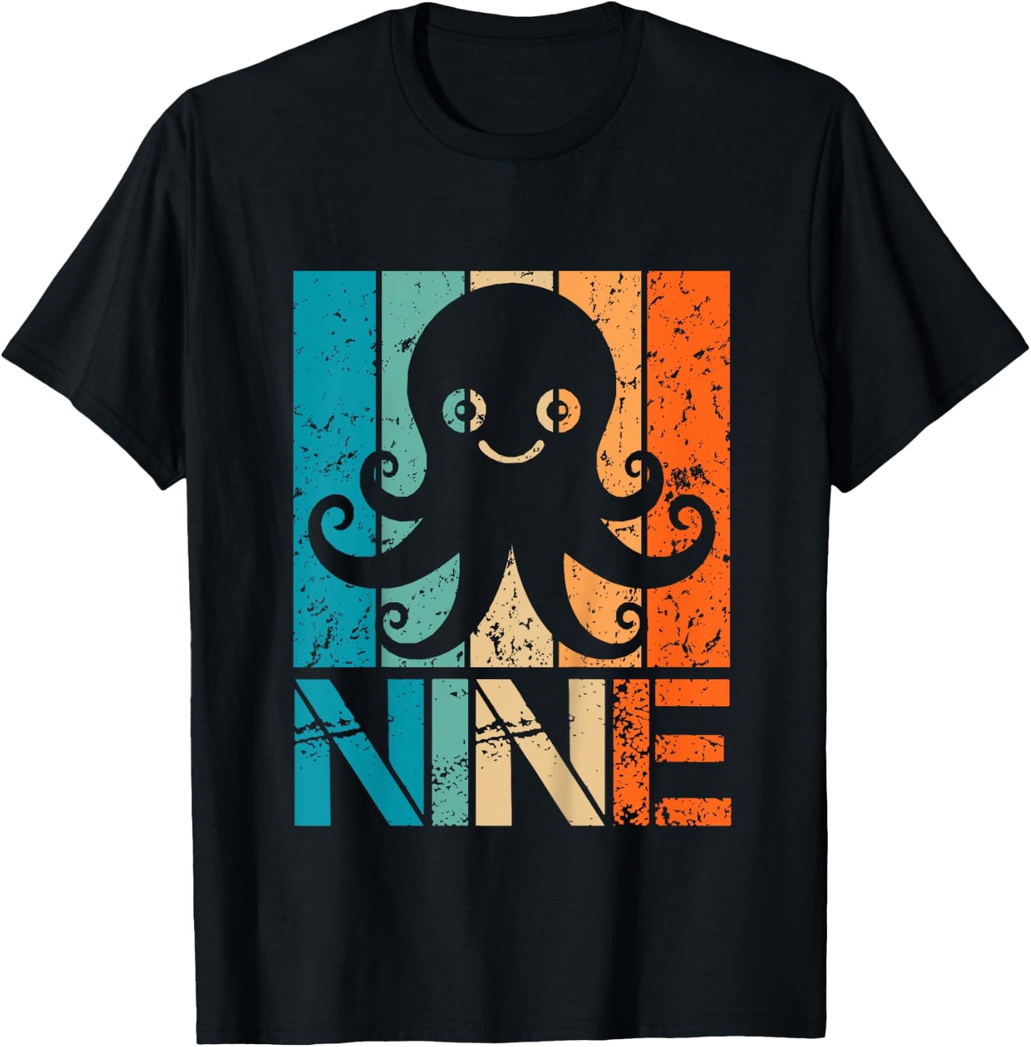 Kids Funny 9th Octopus Birthday 9 Year Old Birthday Octopus T-Shirt - T-Shirt | Black
