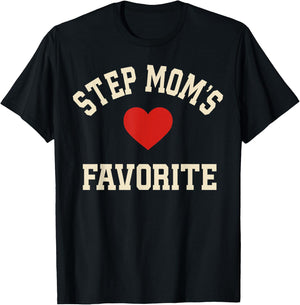 Funny Step Mom's Favorite Heart Son Daughter Family T-Shirt - T-Shirt | Black