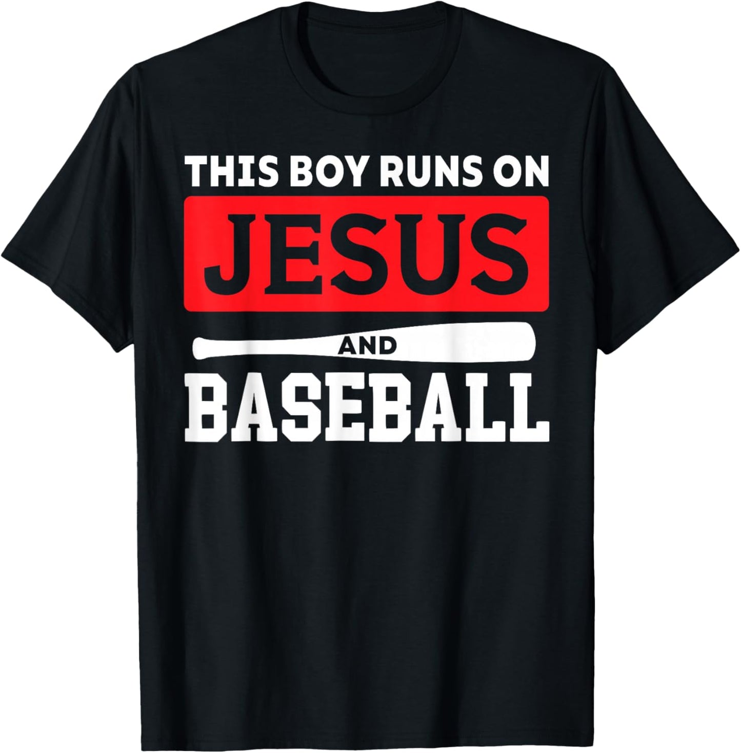This Boy Runs On Jesus And Baseball Christian Baseball Lover T-Shirt - T-Shirt | Black