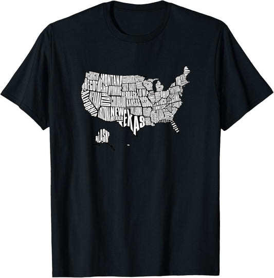 US Map 50 United States USA T-Shirt - T-Shirt | Black