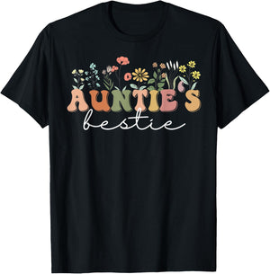 Wildflowers Auntie's Bestie Fun, Cute Best Friend Auntie T-Shirt - T-Shirt | Black