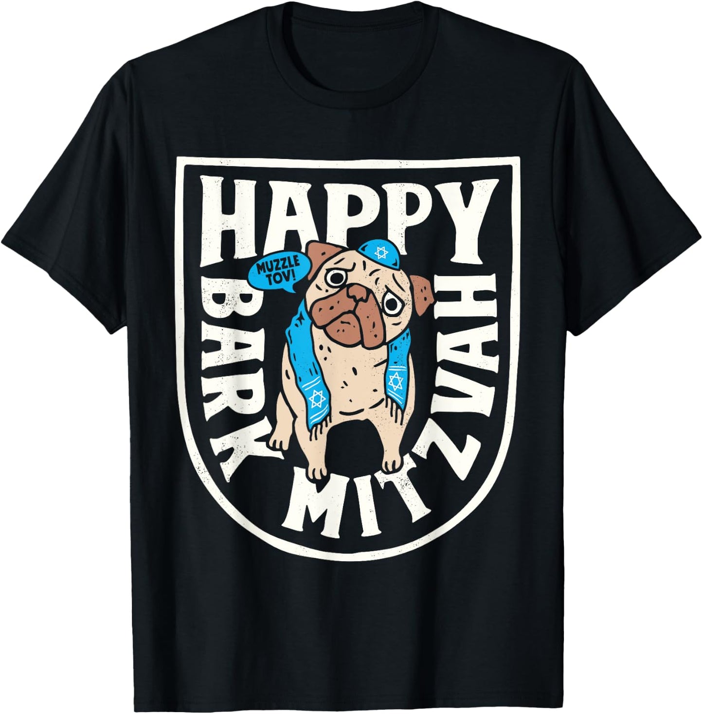 Hanukkah Pug Happy Bark Mitzvah Funny Jewish Chanukah Dog T-Shirt - T-Shirt | Black