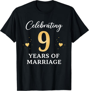 Celebrating 9 Years of Marriage Anniversary 9th T-Shirt - T-Shirt | Black