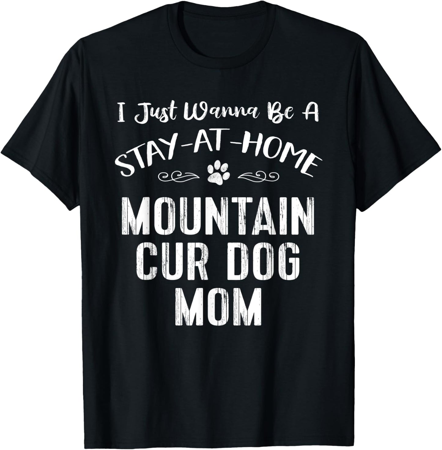 Mountain Cur Dog Mom Gift Love Paw Print Heart Men Women Kids T-Shirt - T-Shirt | Black