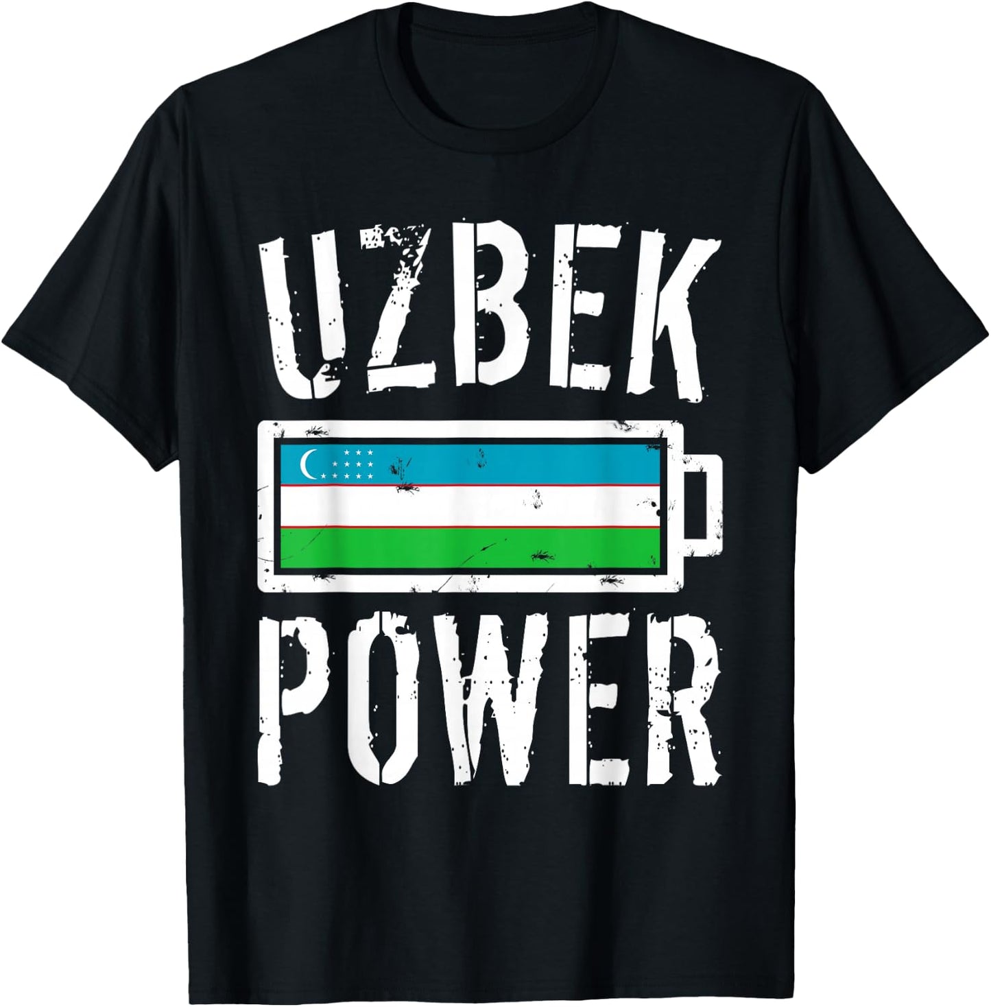 Uzbekistan Flag | Uzbek Power Battery Proud T-Shirt - T-Shirt | Black