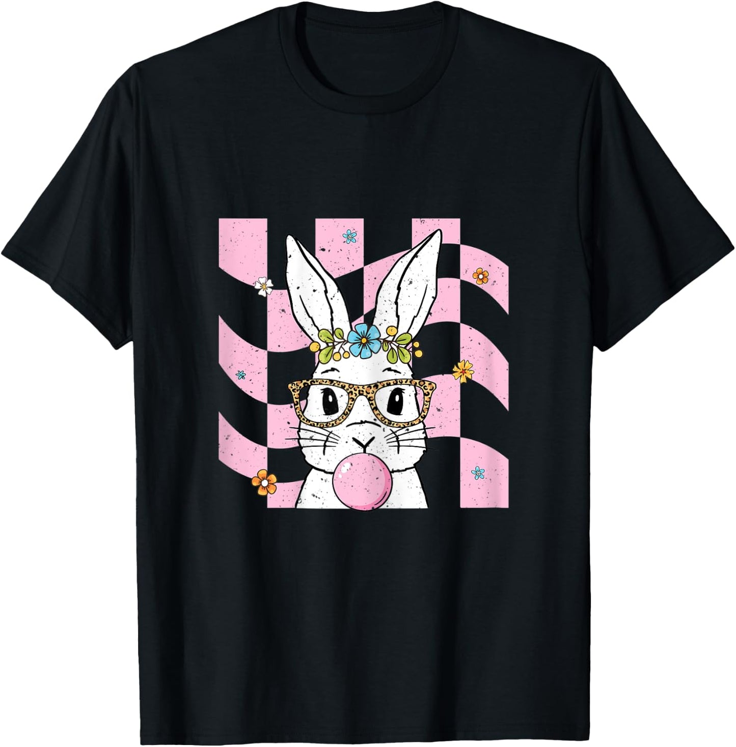 Easter Bunny with Leopard Glasses Rabbit Easter Day T-Shirt - T-Shirt | Black