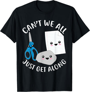 Rock Paper Scissors Funny Kawaii Can't We All Just Get Along T-Shirt - T-Shirt | Black