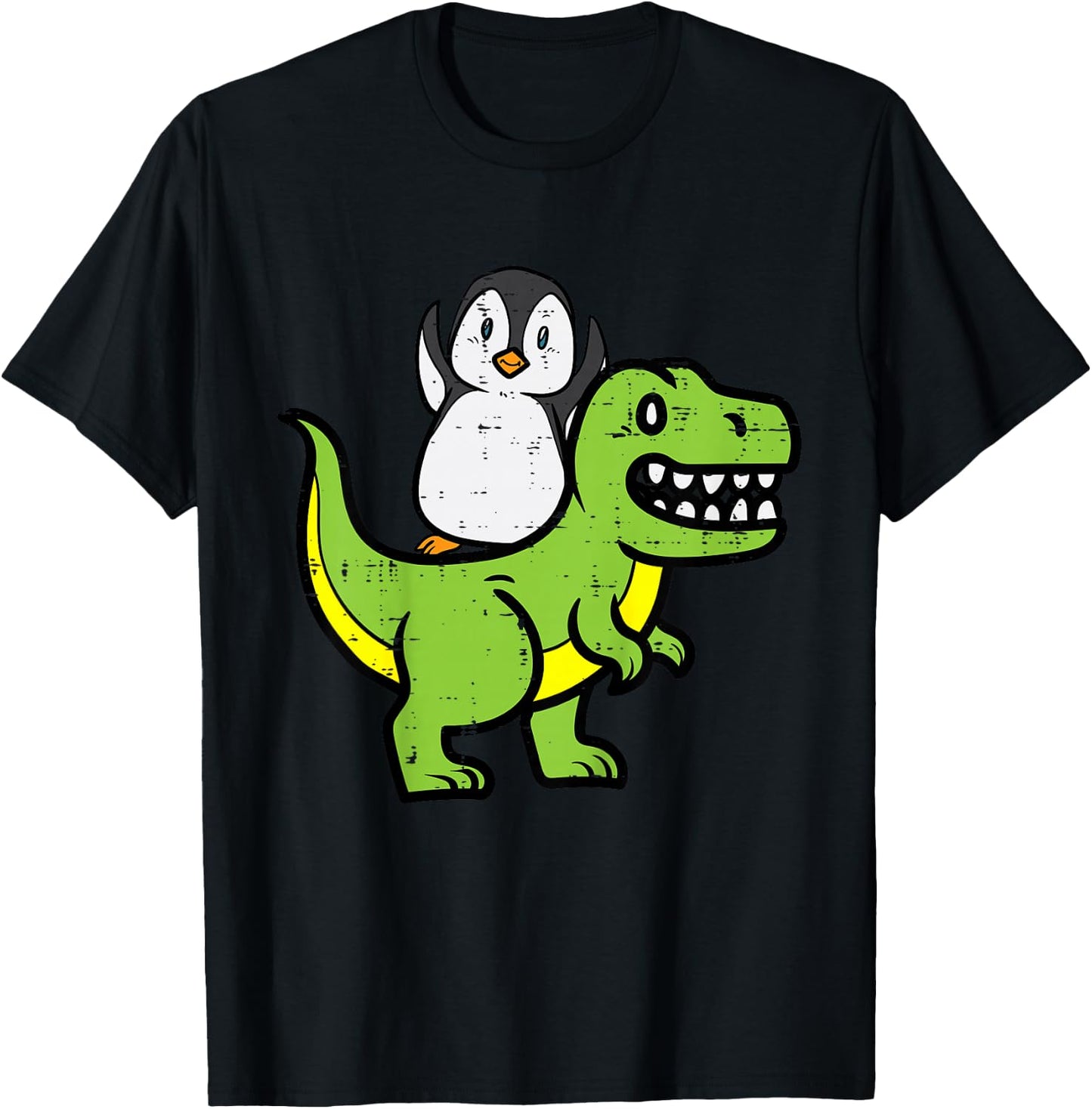 Kids Penguin Riding Dinosaur Trex Cute Boys Kids Toddler Youth T-Shirt - T-Shirt | Black