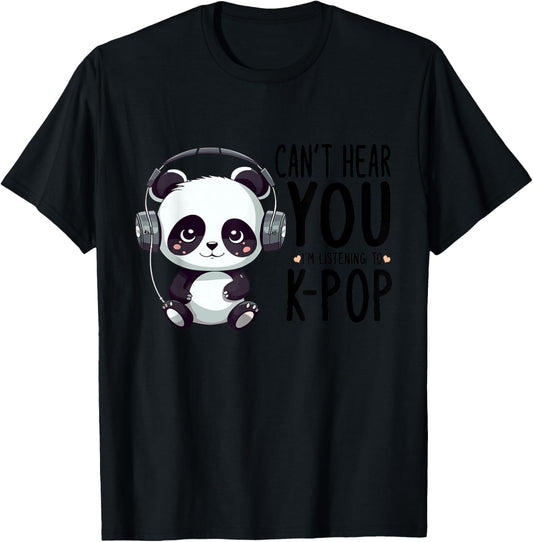 with German Text 'Ich kann dich nicht hörre' I hear K-Pop Panda Kpop fan merchandise, gray T-Shirt - T-Shirt | Black