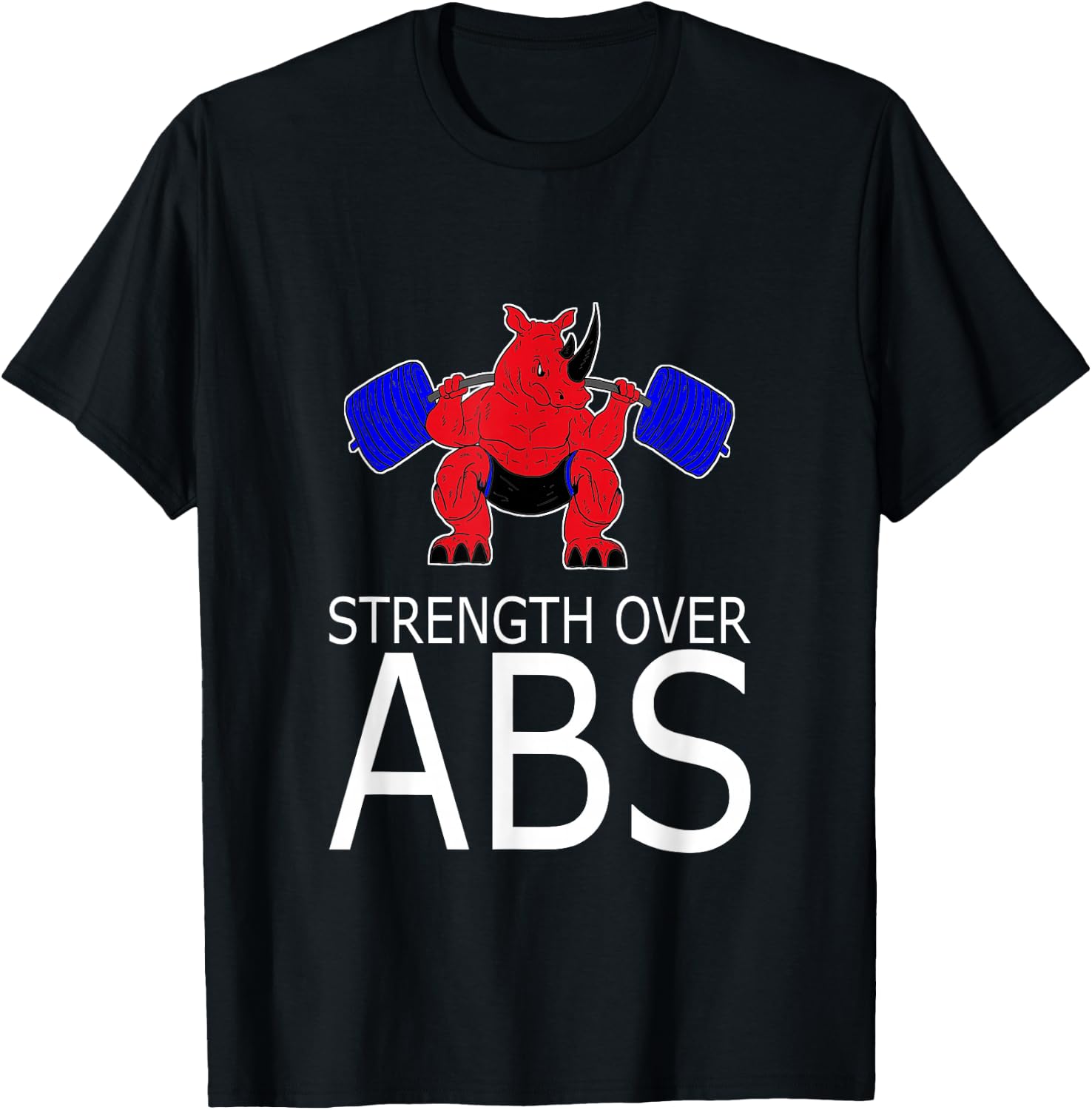 STRENGTH OVER ABS Weight Lifting With Saying Powerlifting T-Shirt - T-Shirt | Black
