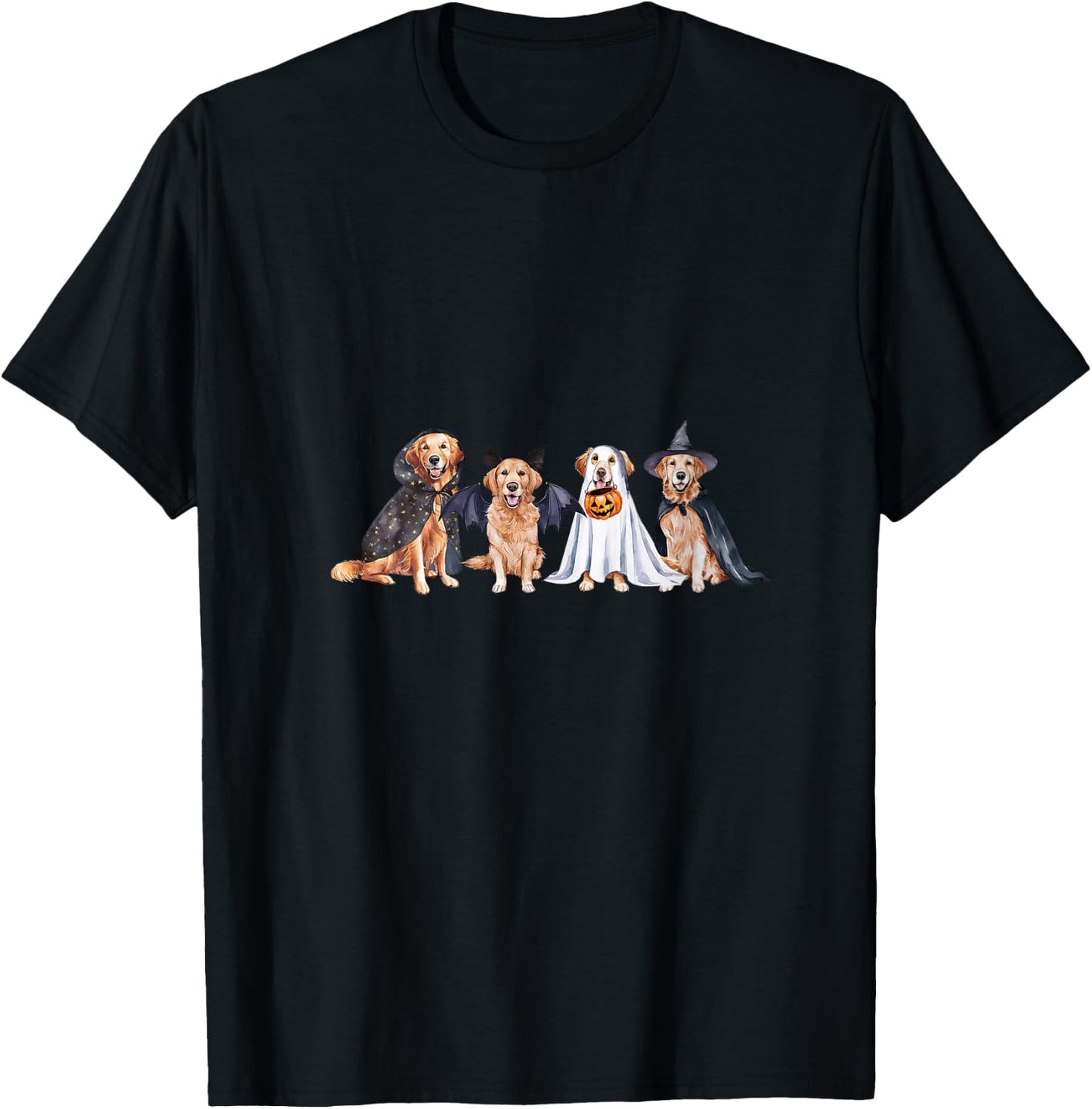 Golden Retriever Ghost Dog Halloween Golden Retriever Witch V-Neck T-Shirt - T-Shirt | Black