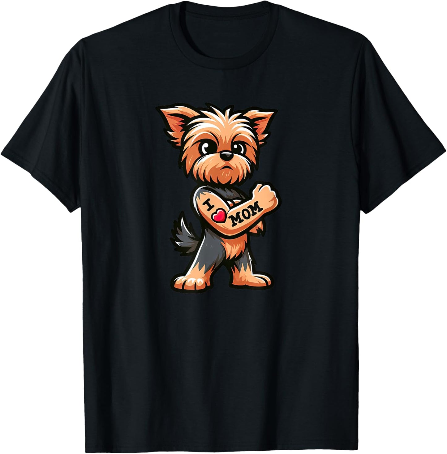 Yorkshire Terrier I Love Mom Funny Dog Tattoo T-Shirt - T-Shirt | Black