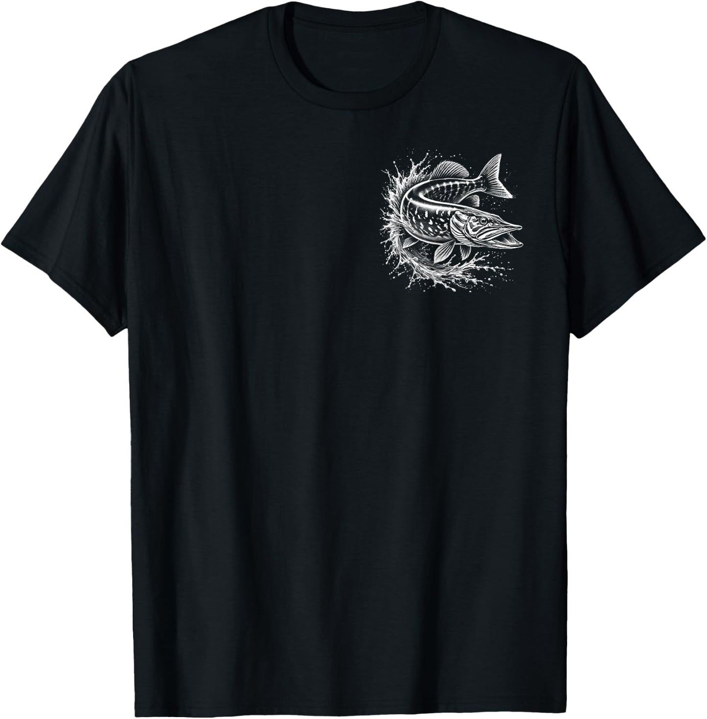 Hecht im Sprung auf Brust - Fisch-Design für Angler T-Shirt - T-Shirt | Black