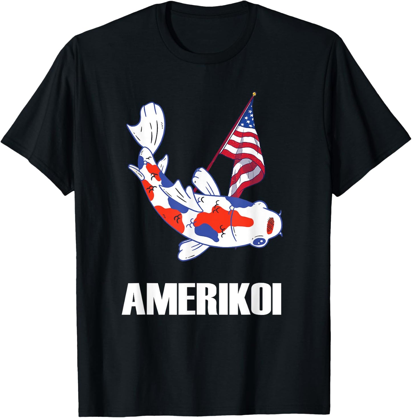 Patriotic American Flag Koi Fish 4th Of July American T-Shirt - T-Shirt | Black