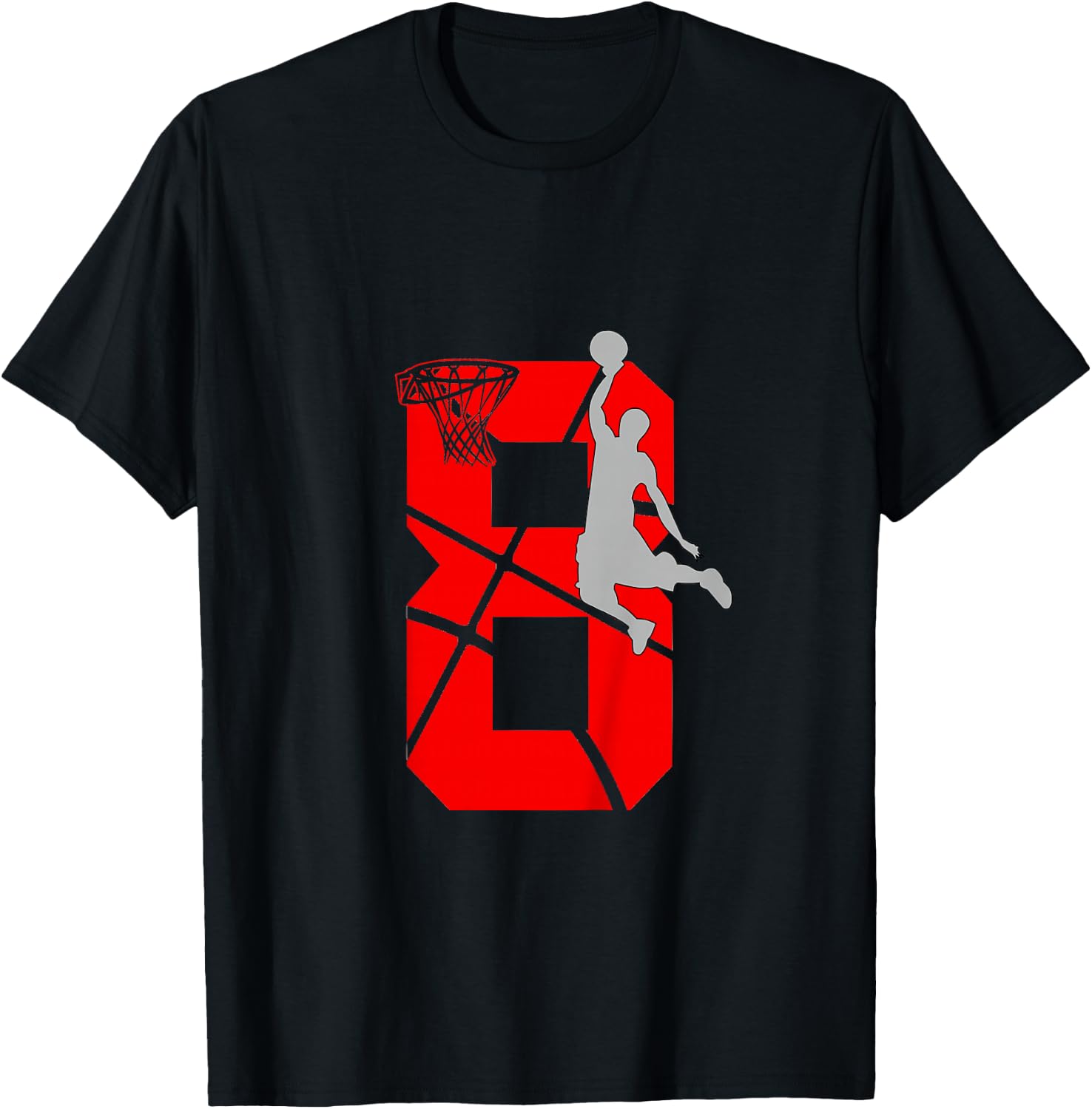 8 Year Old 8th Basketball Birthday PartyTheme Boys Girls T-Shirt - T-Shirt | Black