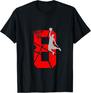 8 Year Old 8th Basketball Birthday PartyTheme Boys Girls T-Shirt - T-Shirt | Black