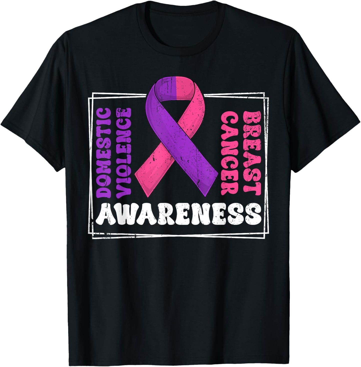 Groovy Domestic Violence And Breast Cancer Awareness Month T-Shirt - T-Shirt | Black