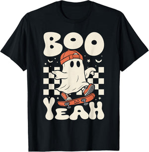 Boo Yeah Halloween Ghost Boys Retro Skateboard Toddler Kids T-Shirt - T-Shirt | Black