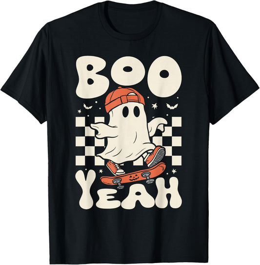 Boo Yeah Halloween Ghost Boys Retro Skateboard Toddler Kids T-Shirt - T-Shirt | Black