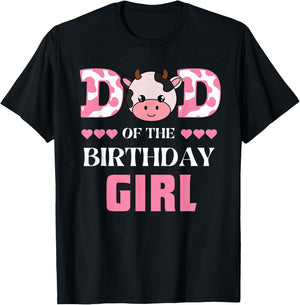 Dad of The Birthday Girl Cow Farm Theme Daddy Papa Matching T-Shirt - T-Shirt | Black