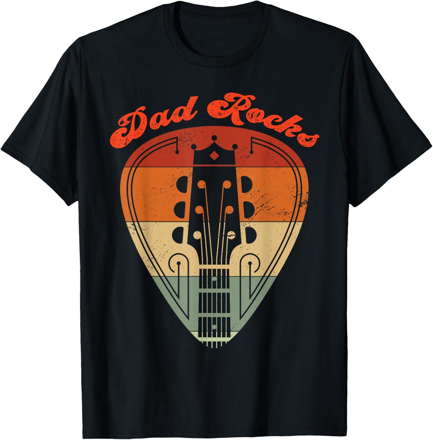 Dad Rocks Guitar Vintage Retro Father's Day Matching T-Shirt - T-Shirt | Black