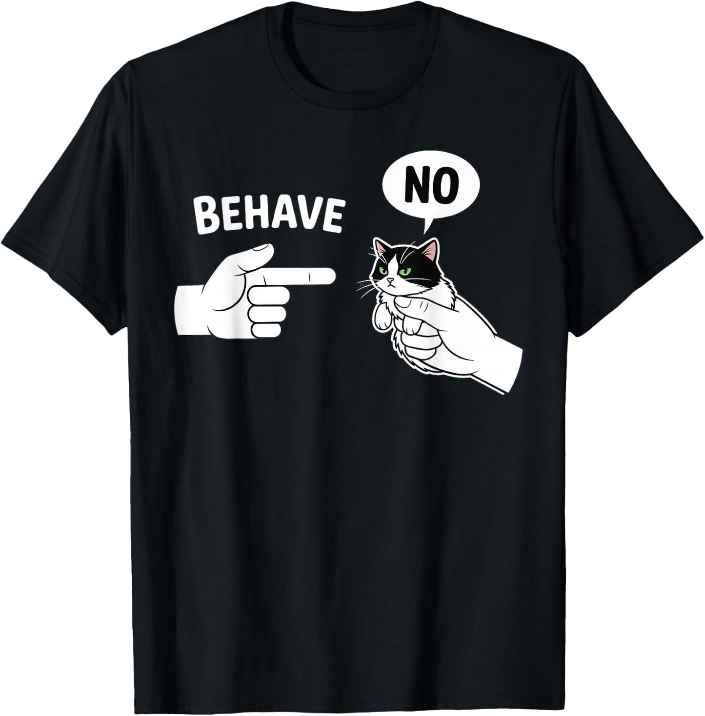 Dishonest Cat Behave No Animal Funny Cat Meme Cartoon T-Shirt - T-Shirt | Black