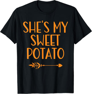 Thanksgiving Matching Couple She's My Sweet Potato I Yam T-Shirt - T-Shirt | Black