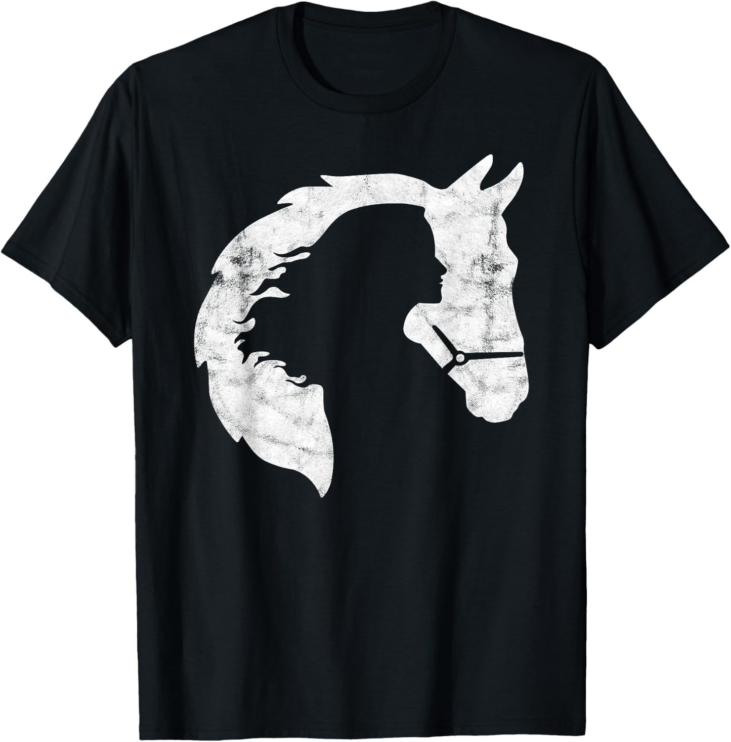 Retro Horse Young Woman With Horse Love Horse Silhouette T-Shirt - T-Shirt | Black