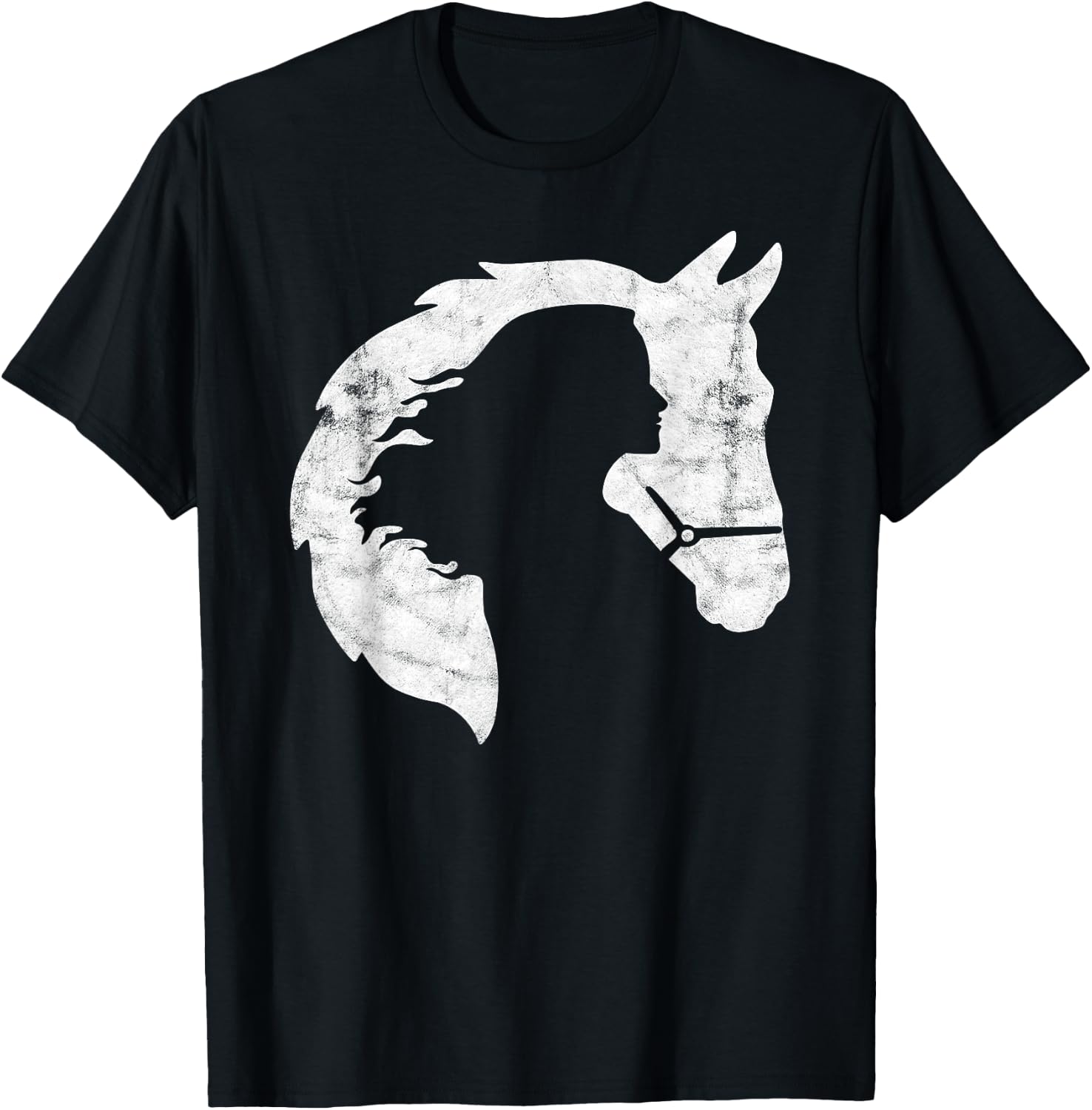 Retro Horse Young Woman With Horse Love Horse Silhouette T-Shirt - T-Shirt | Black